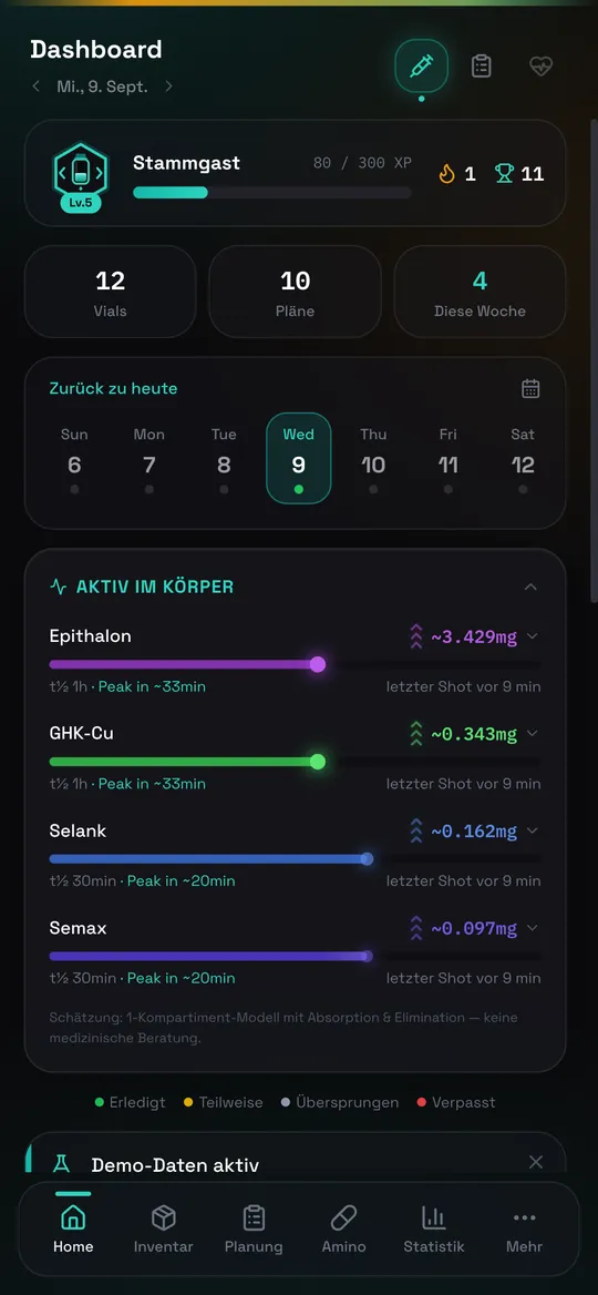 Peptide Tracker – Einblick in die App