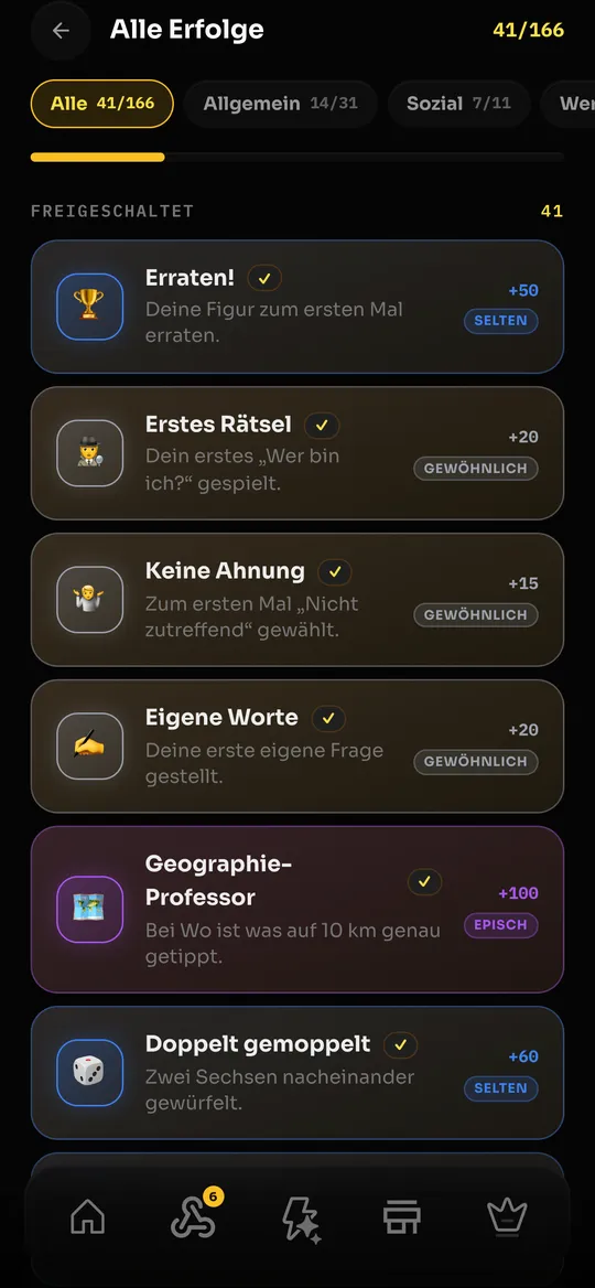 Erfolge mit freigeschalteten Abzeichen