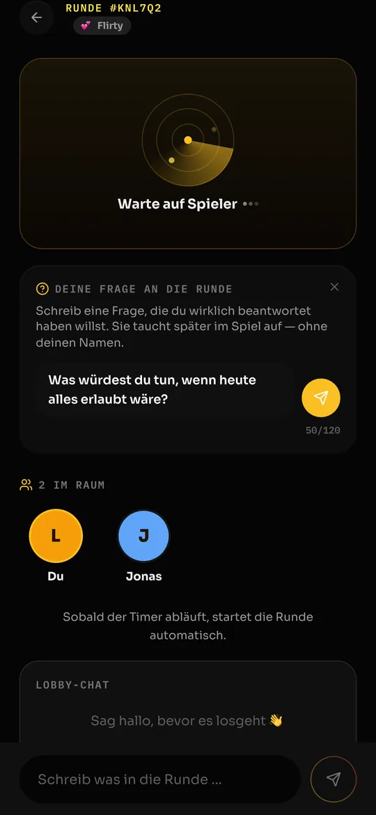 Lobby mit eigener Frage an die Runde