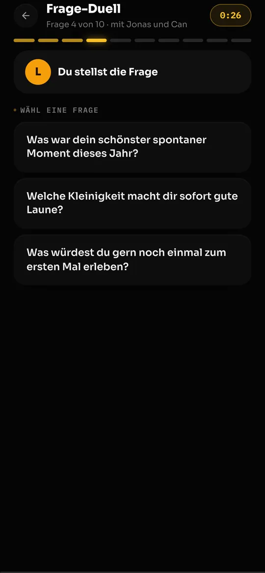 Frage-Duell: drei Fragen zur Auswahl