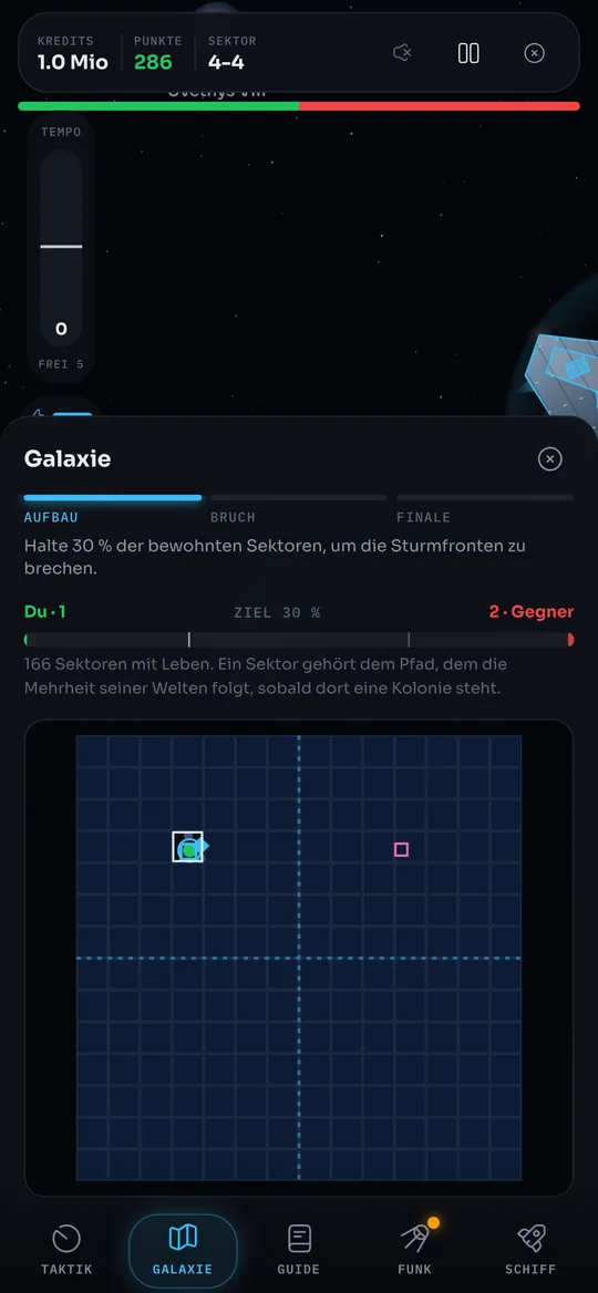 Galaxie-Übersicht mit Epochen-Fortschritt und Sektorkarte